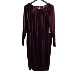 BOLD elements Women's Burgundy Velvet Cut To Curve Long Sleeve Midi Dress 1X‎